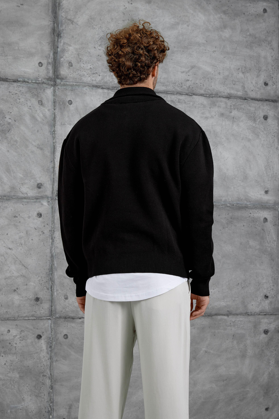Siyah Gst Yarım Fermuarlı Oversize Triko