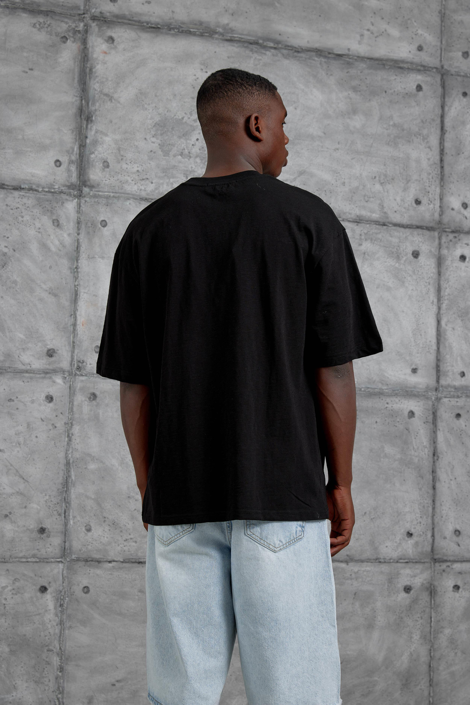 Siyah III Baskılı Flamlı Kumaş Oversize Tshirt