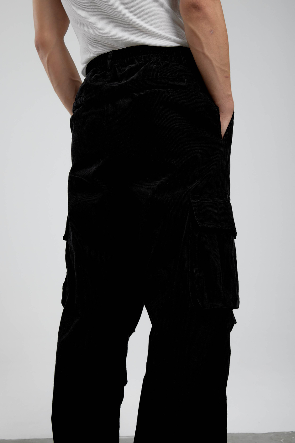 Siyah Kadife Baggy Kargo Pantolon