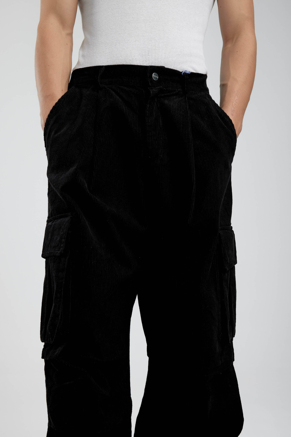Siyah Kadife Baggy Kargo Pantolon
