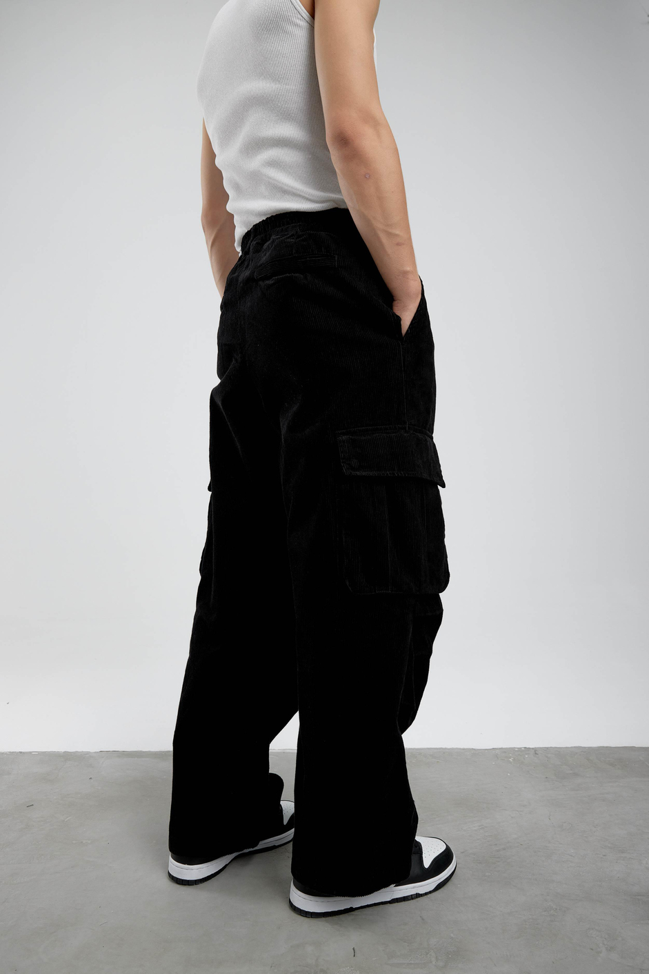 Siyah Kadife Baggy Kargo Pantolon