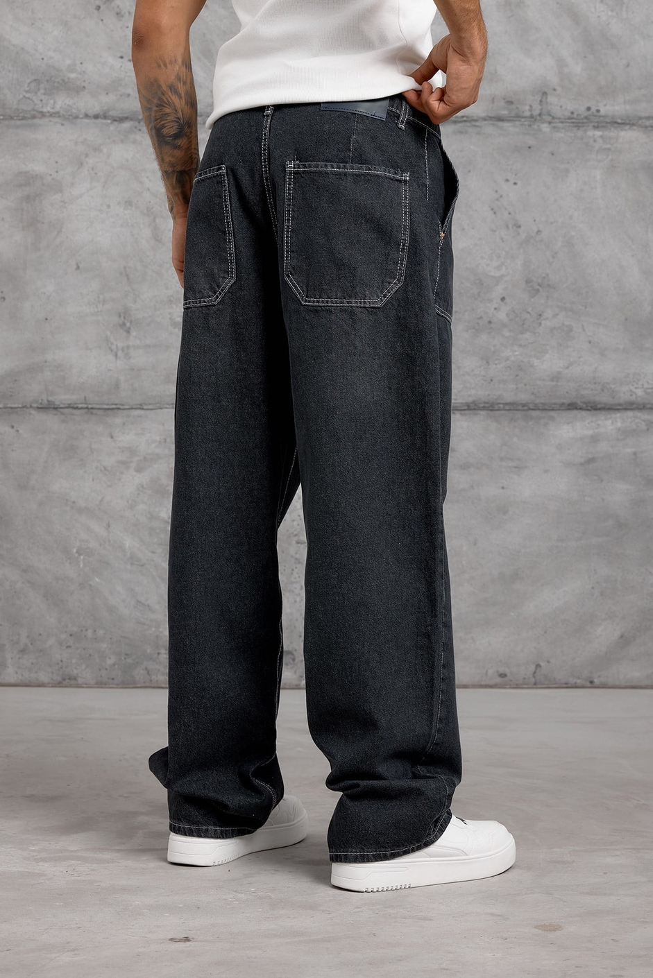 Siyah KARE CEP TAŞLAMALI BAGGY JEAN