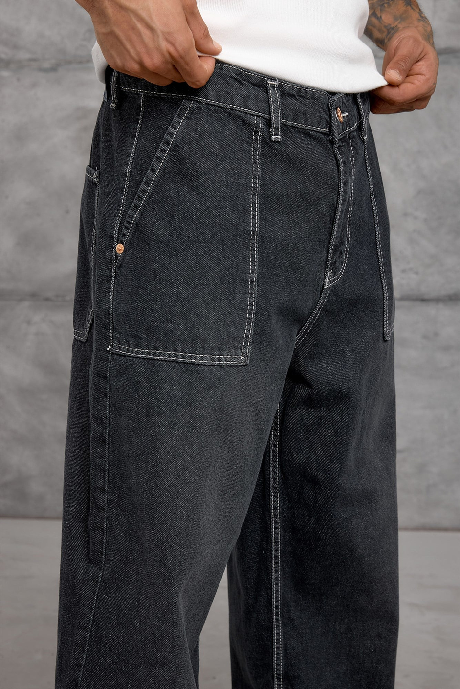 Siyah KARE CEP TAŞLAMALI BAGGY JEAN