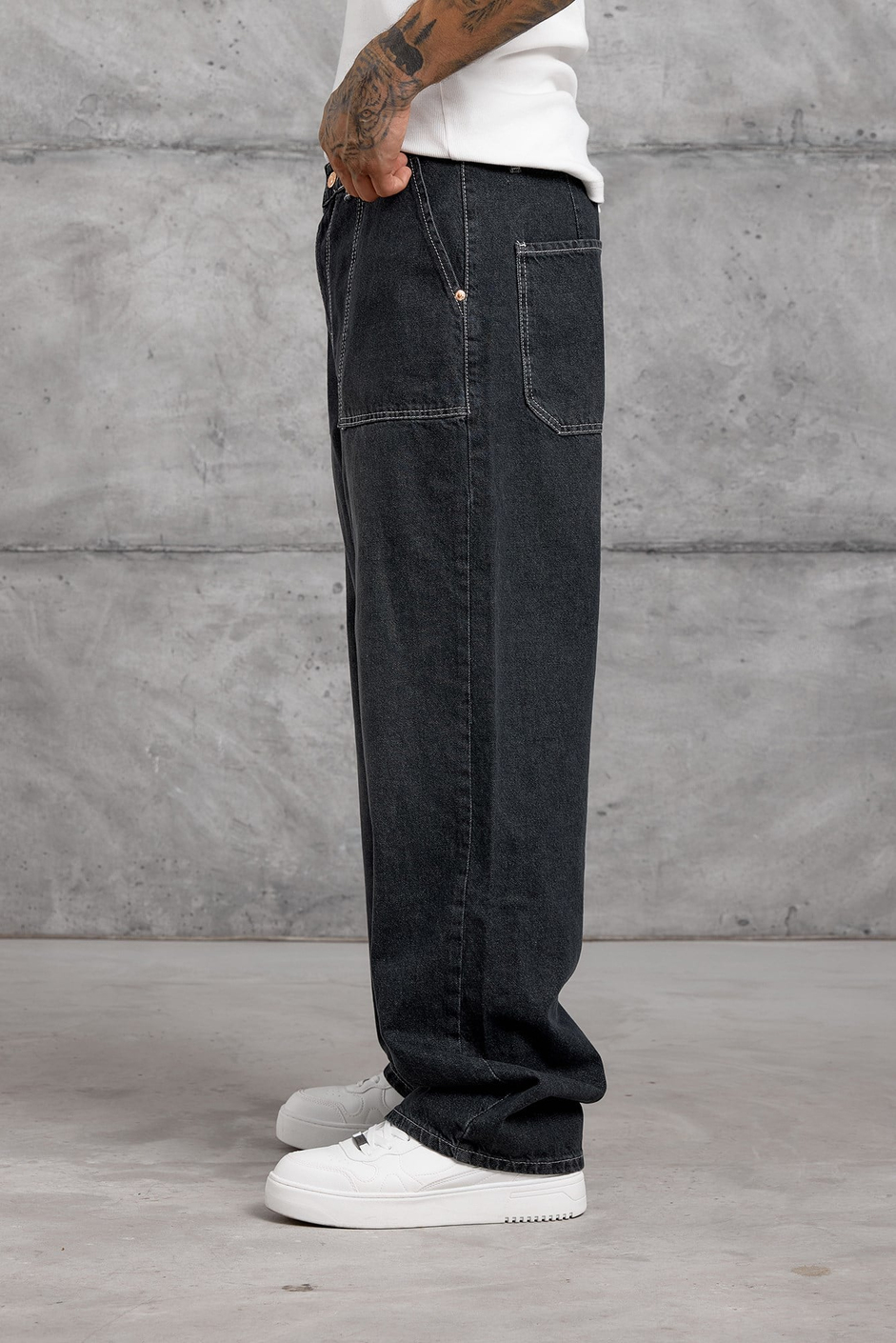 Siyah KARE CEP TAŞLAMALI BAGGY JEAN