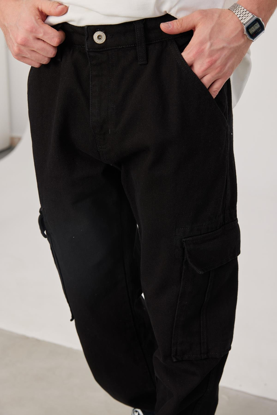 Siyah Kargo Cepli Pantolon