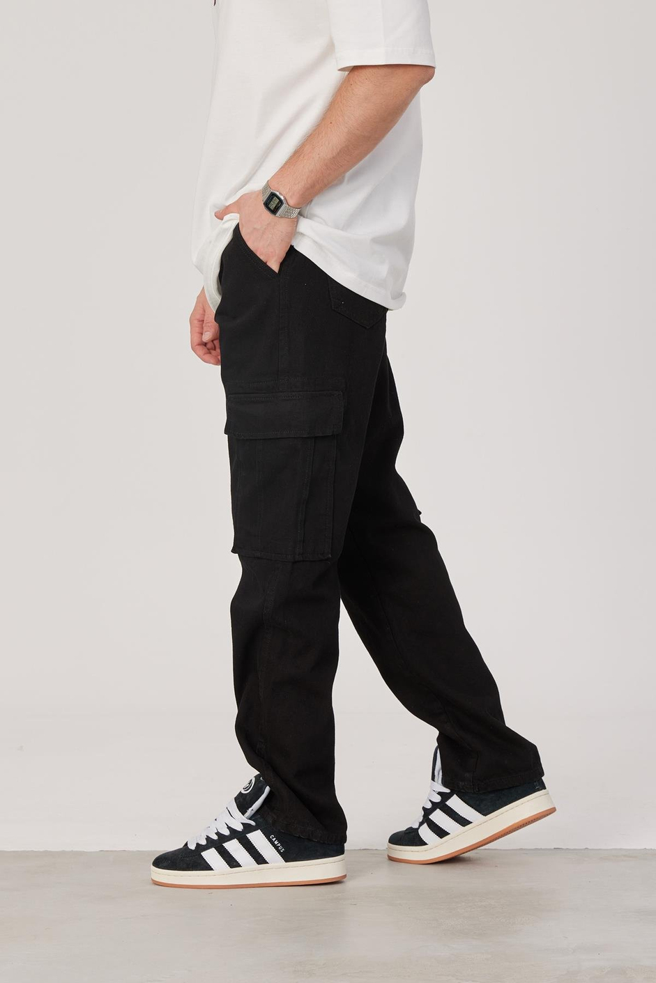 Siyah Kargo Cepli Pantolon