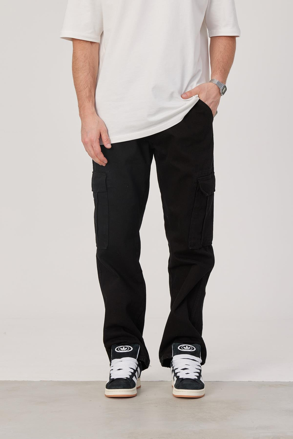 Siyah Kargo Cepli Pantolon