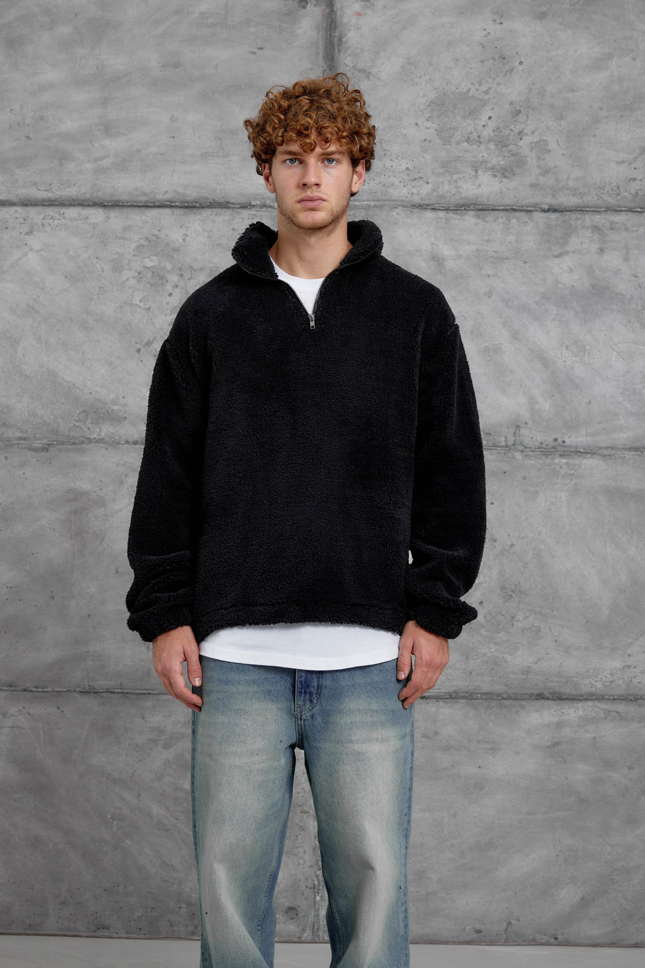 Siyah LNS YARIM FERMUAR PELUŞ SWEATSHİRT