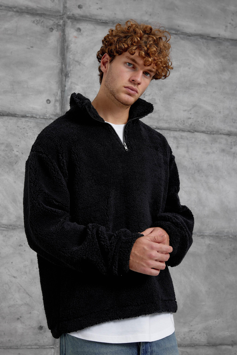 Siyah LNS YARIM FERMUAR PELUŞ SWEATSHİRT