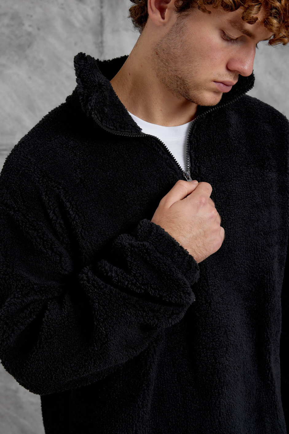 Siyah LNS YARIM FERMUAR PELUŞ SWEATSHİRT