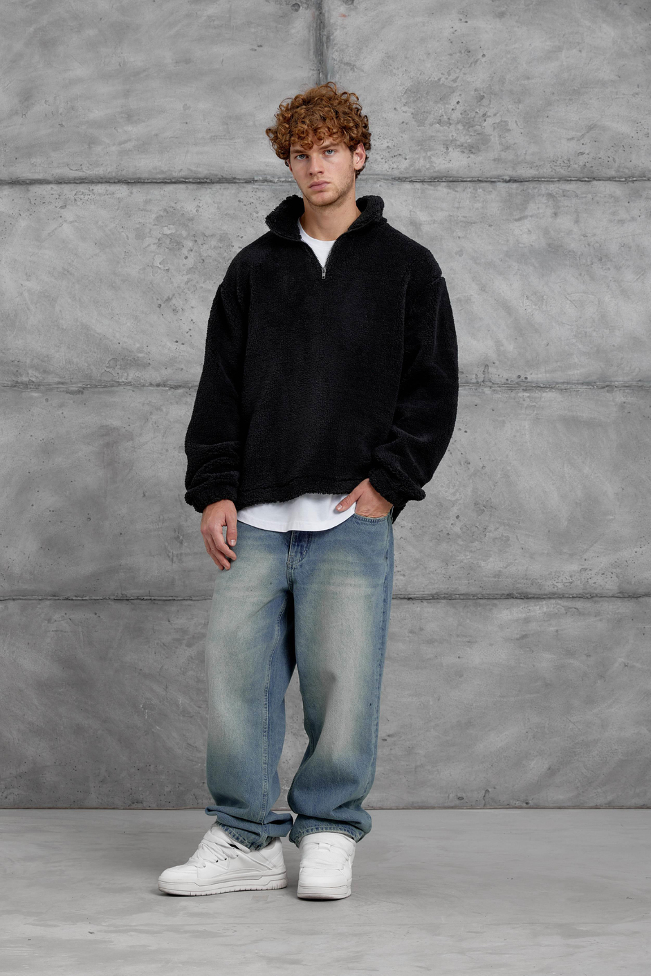 Siyah LNS YARIM FERMUAR PELUŞ SWEATSHİRT