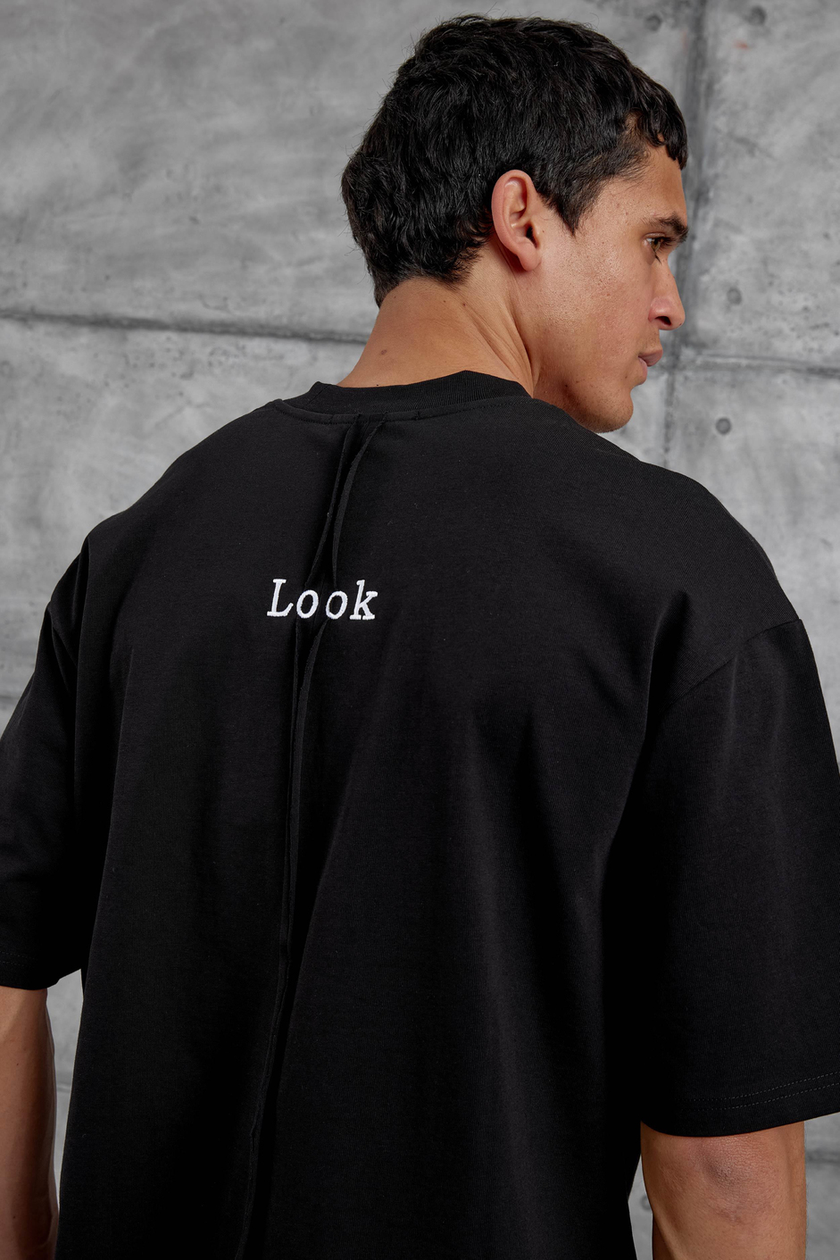 Siyah Look Yazılı Parçalı Oversize Tshirt