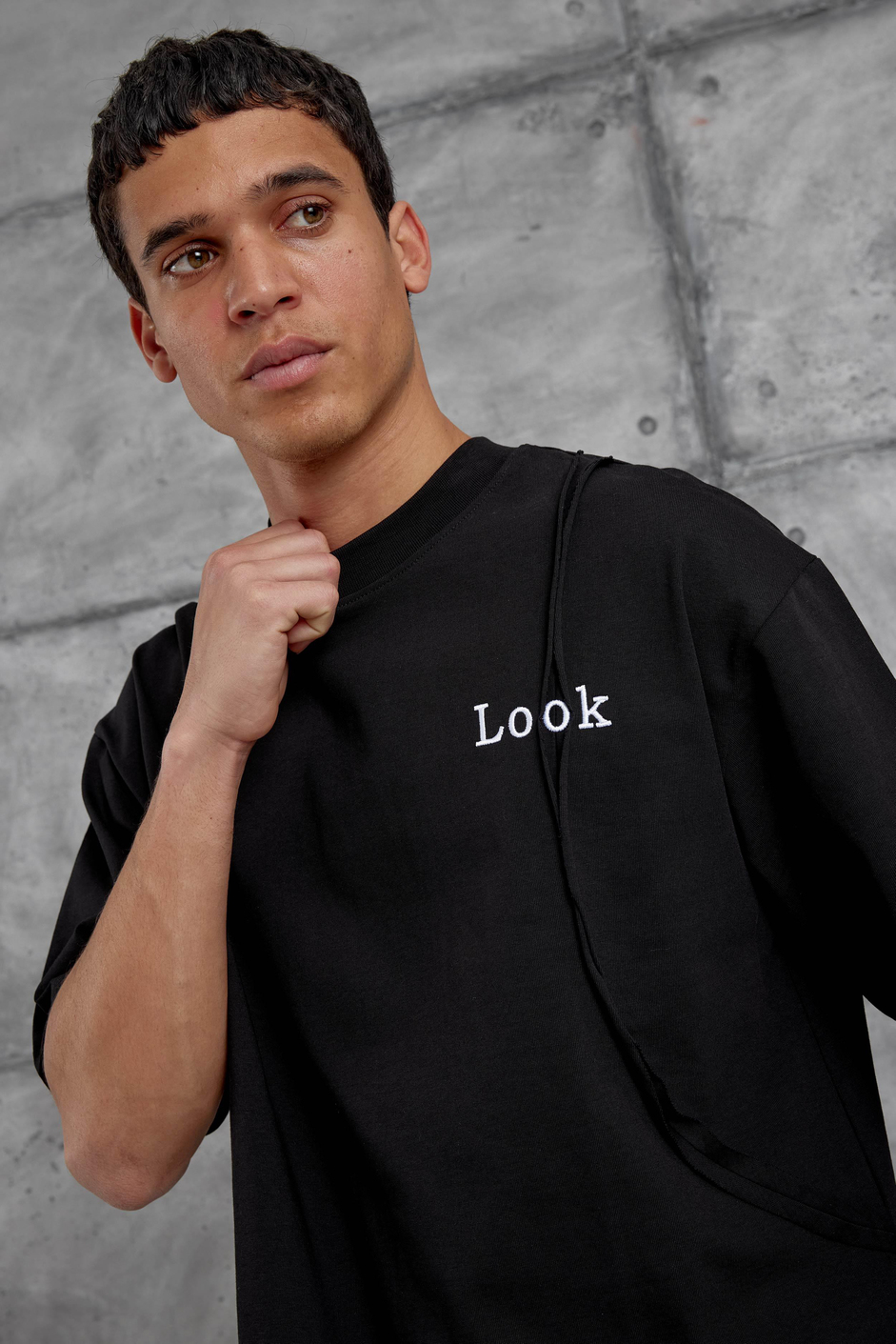 Siyah Look Yazılı Parçalı Oversize Tshirt