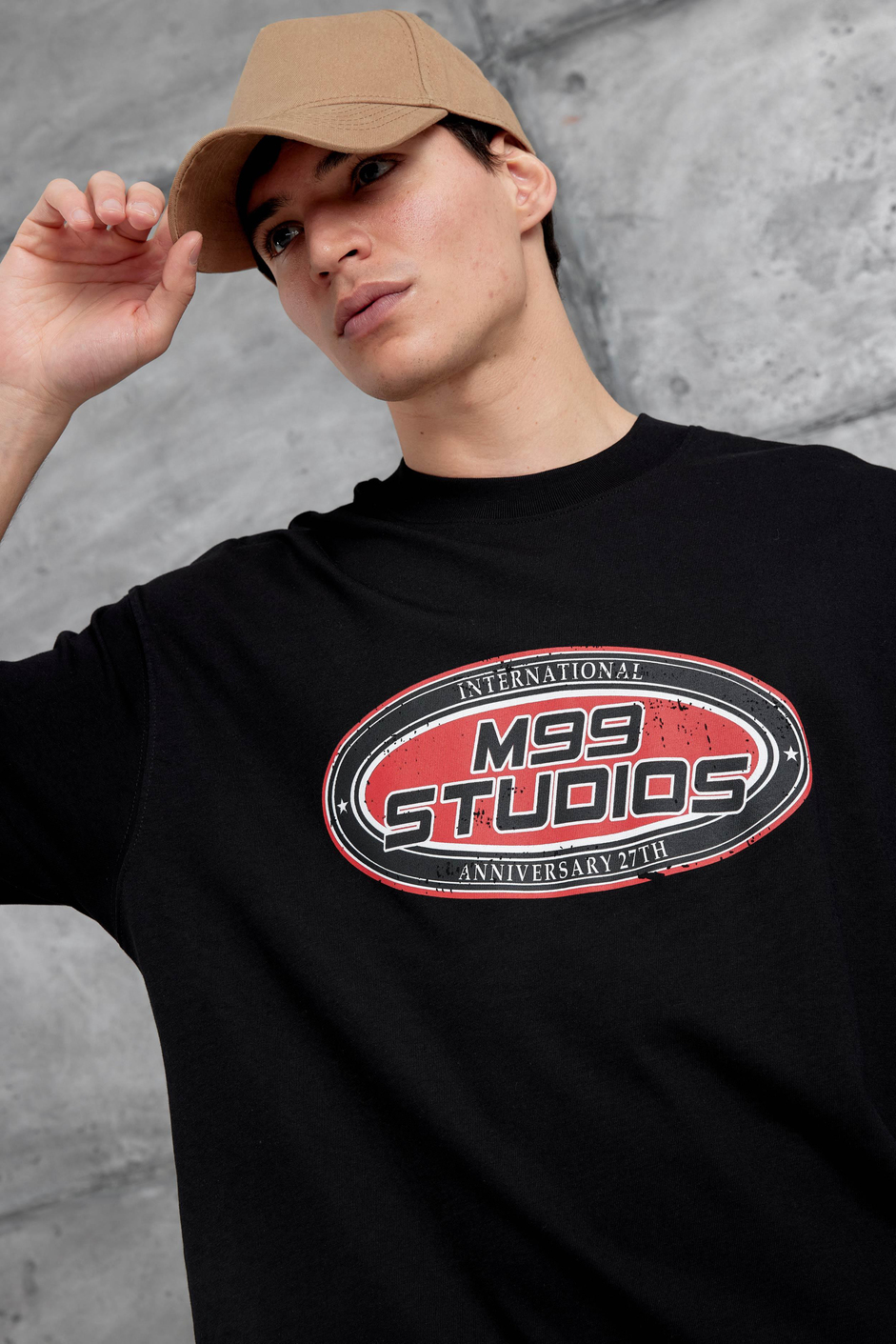 Siyah M99 Studio Yazılı Oversize Tshirt