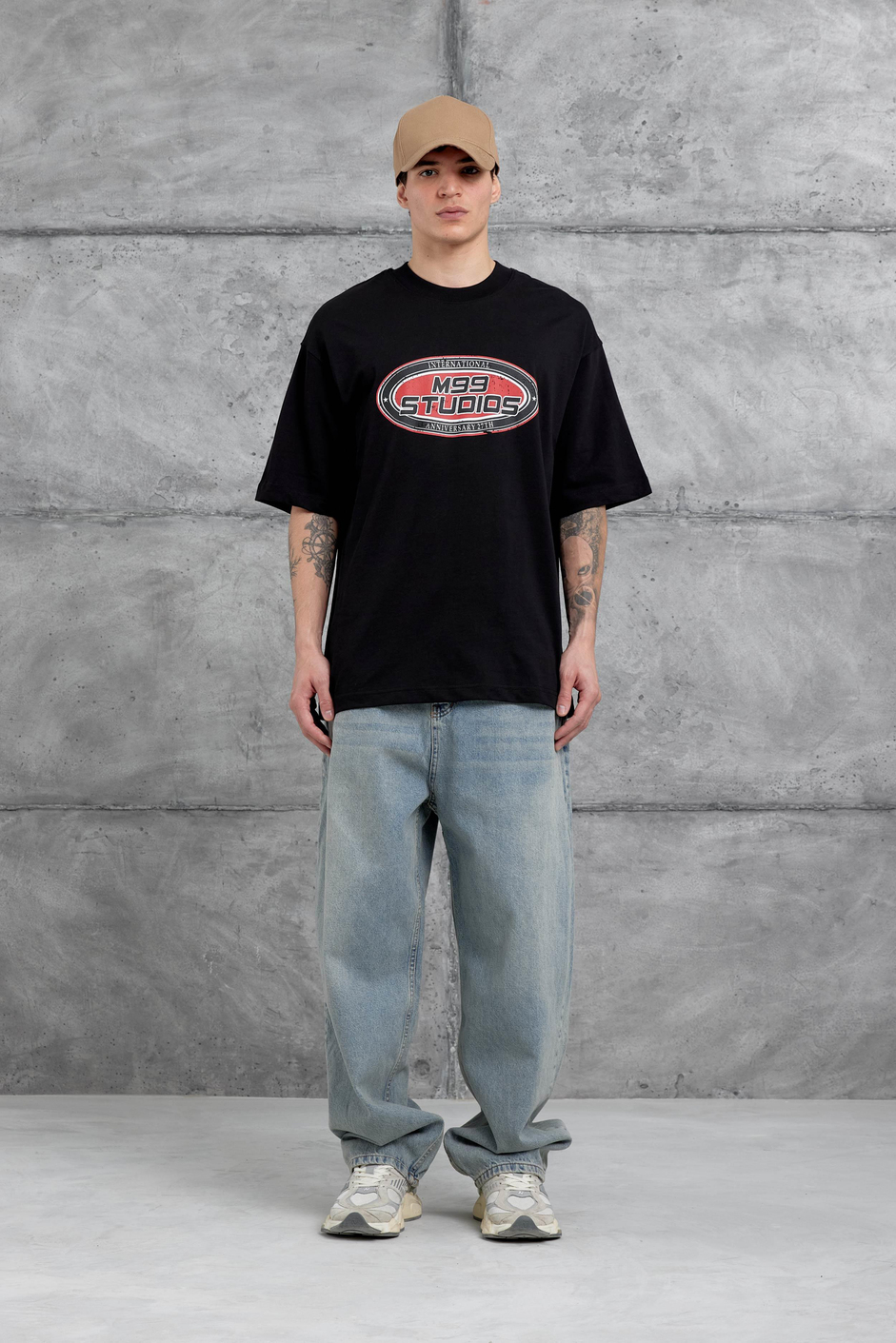 Siyah M99 Studio Yazılı Oversize Tshirt
