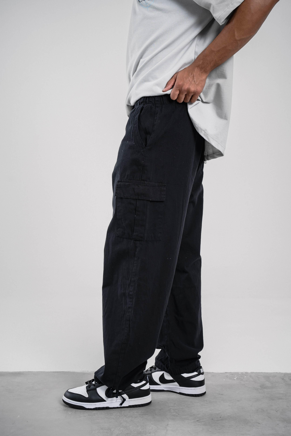 Siyah Mevsimlik Gabardin Kumaş Baggy Kargo Pantolon