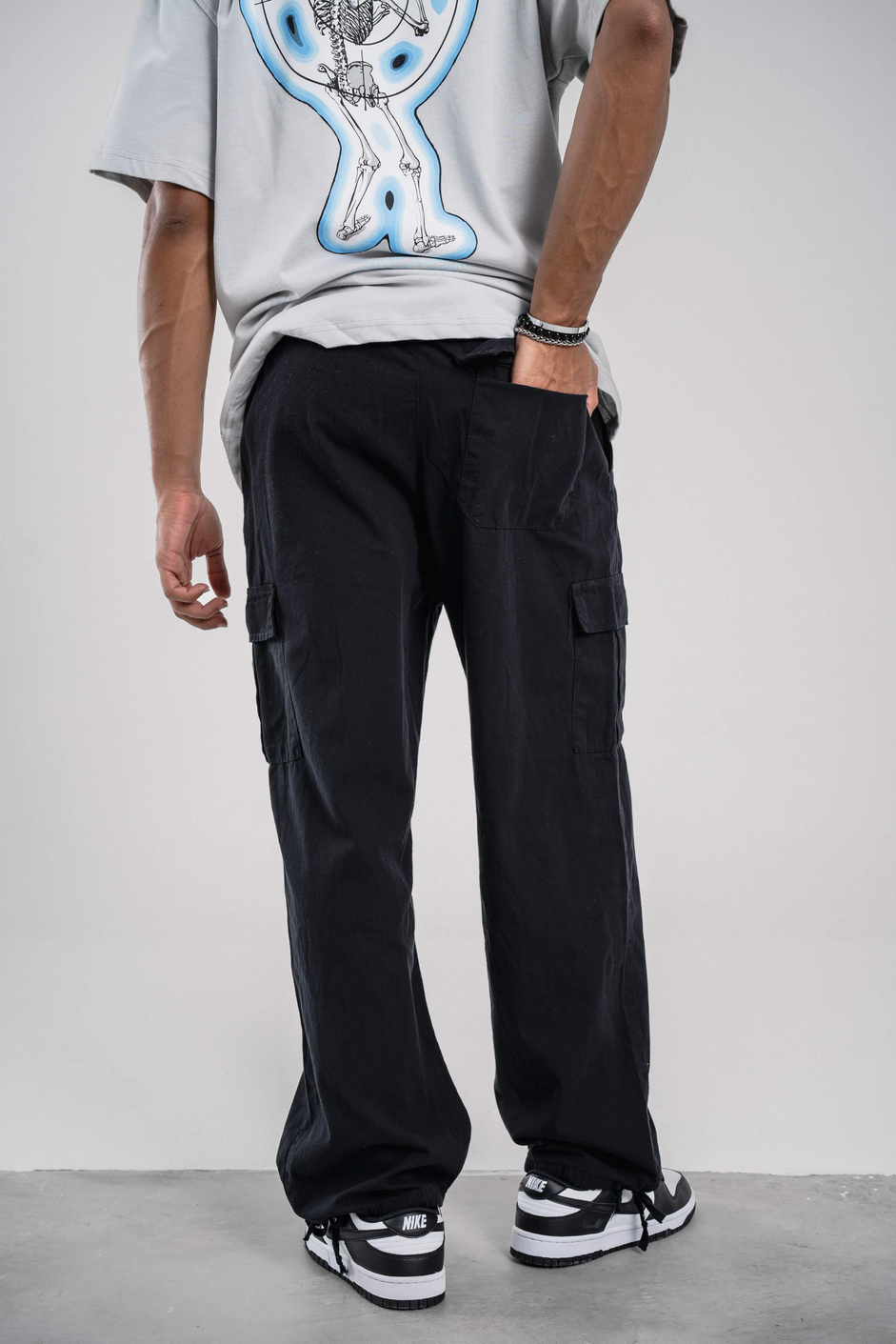 Siyah Mevsimlik Gabardin Kumaş Baggy Kargo Pantolon