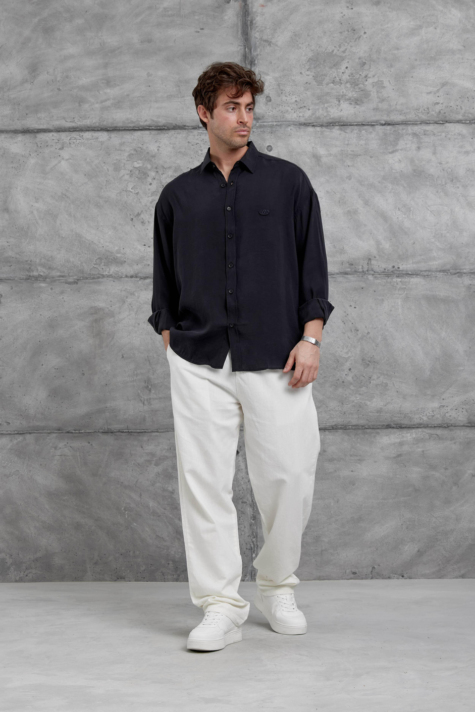 Siyah Modal Kumaş Oversize Gömlek
