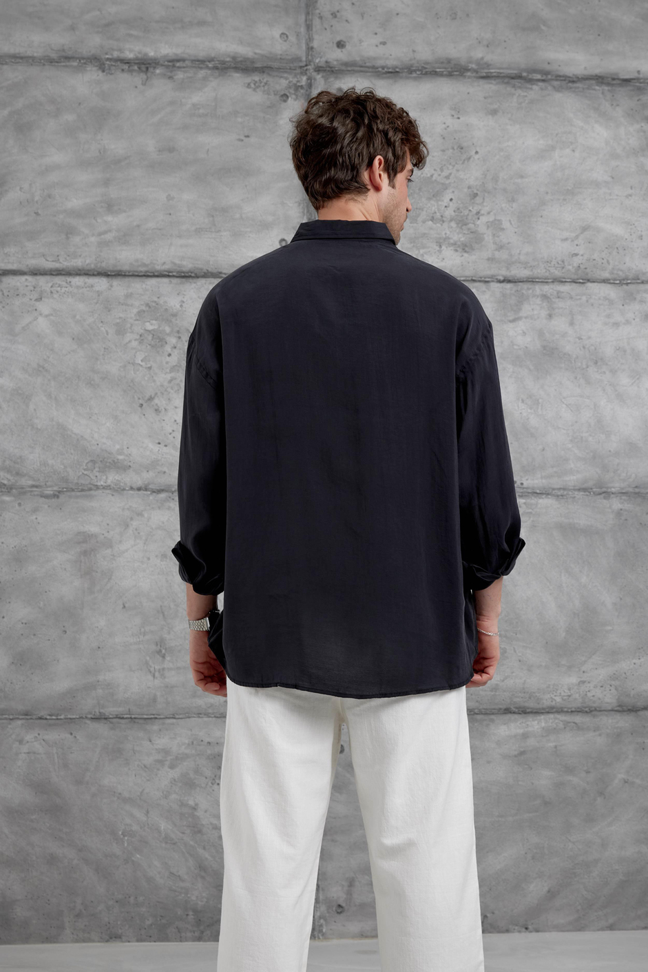 Siyah Modal Kumaş Oversize Gömlek