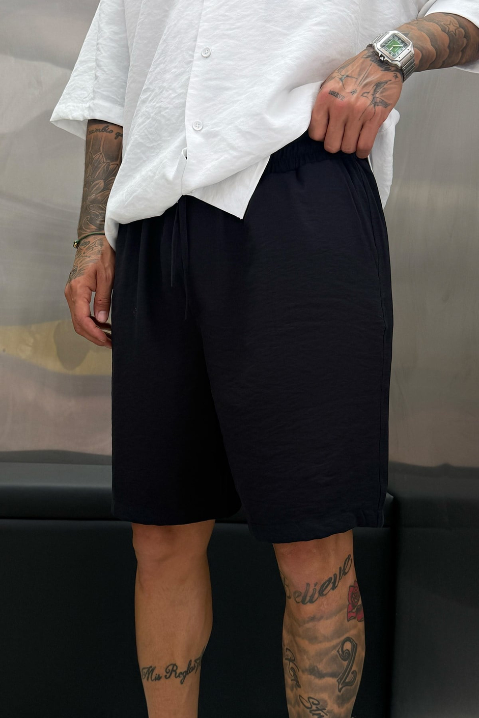 Siyah MODAL KUMAŞ OVERSIZE ŞORT