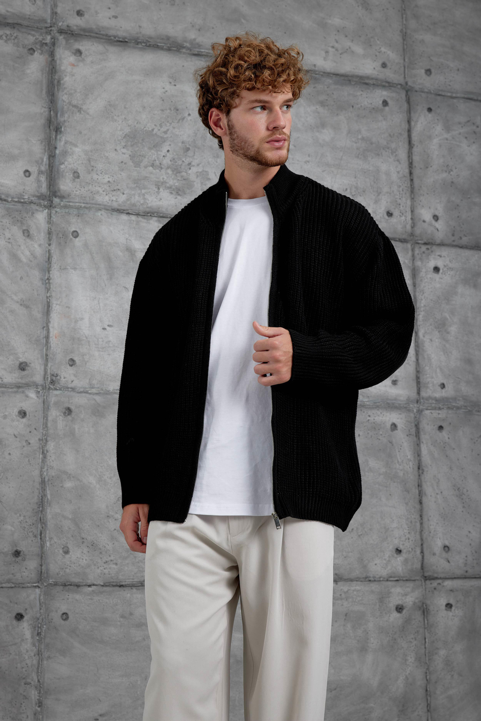 Siyah Mrk Fermuarlı Oversize Triko
