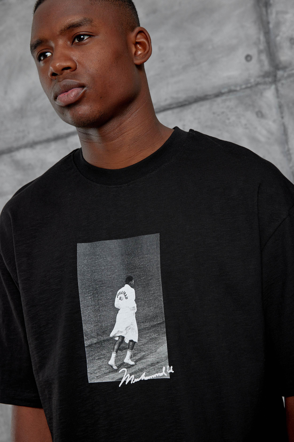 Siyah Muhammed Ali Baskılı Flamlı  Oersize Tshirt