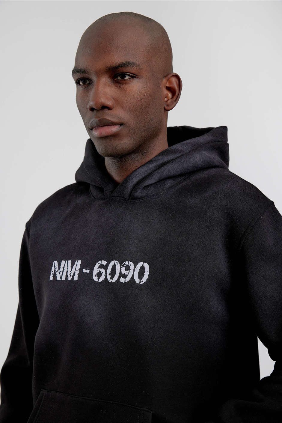 Siyah NM-6090 Baskılı Kapüşonlu Sweatshirt