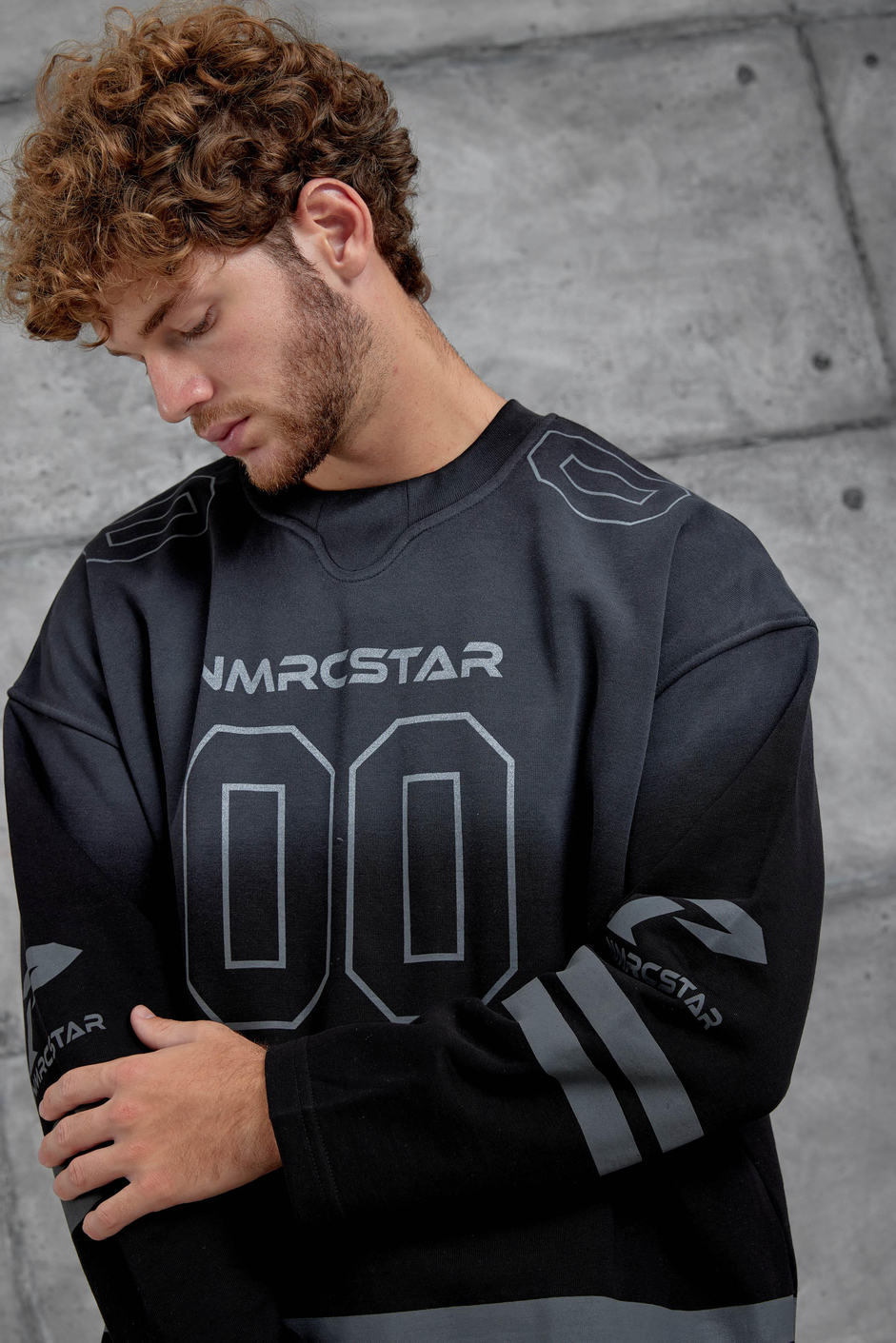 Siyah Nmrc 00 Baskılı Oversize Sweatshirt