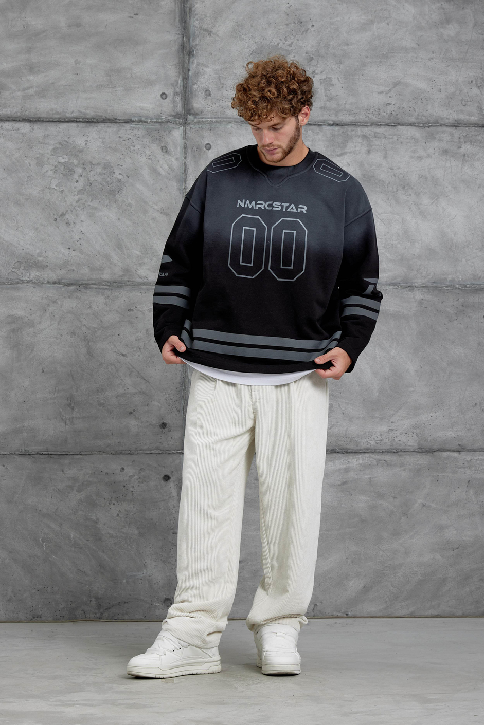 Siyah Nmrc 00 Baskılı Oversize Sweatshirt