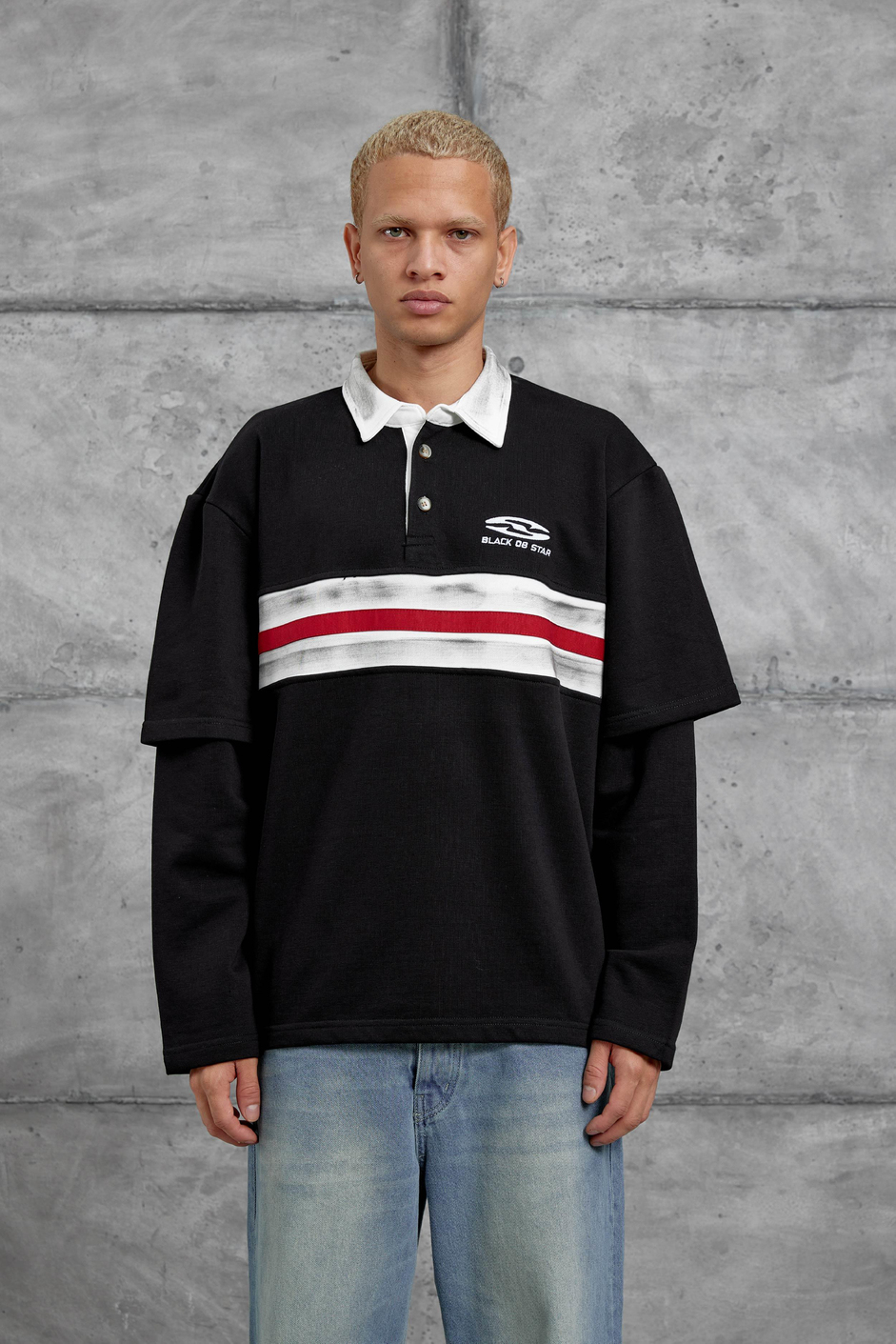 Siyah Nmrc Polo Yaka Kolu Parçalı Oversize Sweatshirt