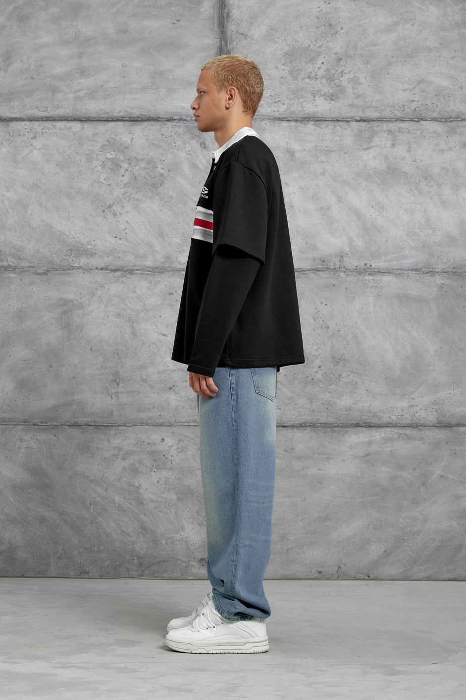 Siyah Nmrc Polo Yaka Kolu Parçalı Oversize Sweatshirt