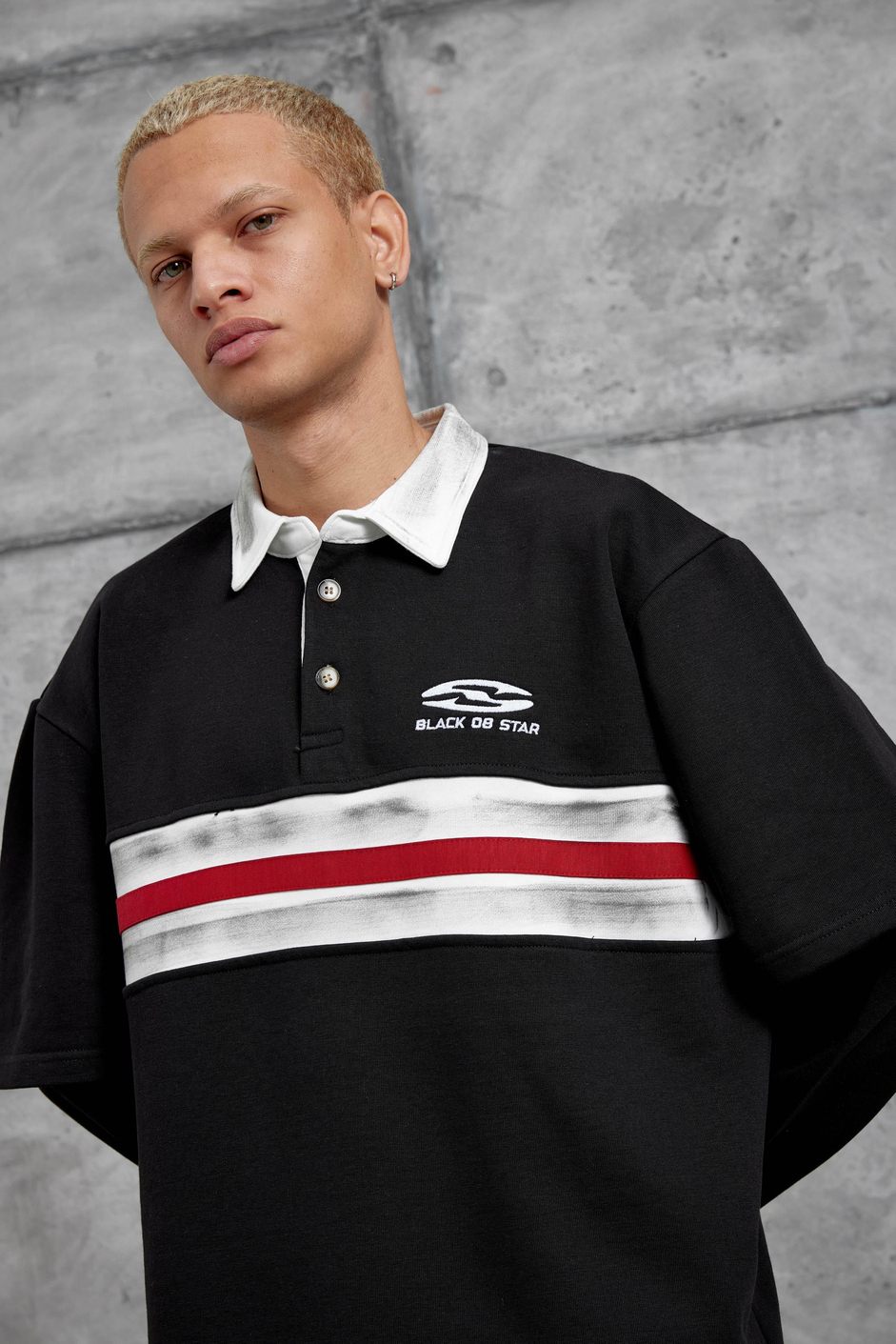 Siyah Nmrc Polo Yaka Kolu Parçalı Oversize Sweatshirt