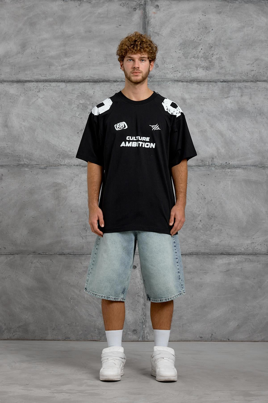 Siyah OMUZ RAKAM BASKI OVERSIZE TSHIRT