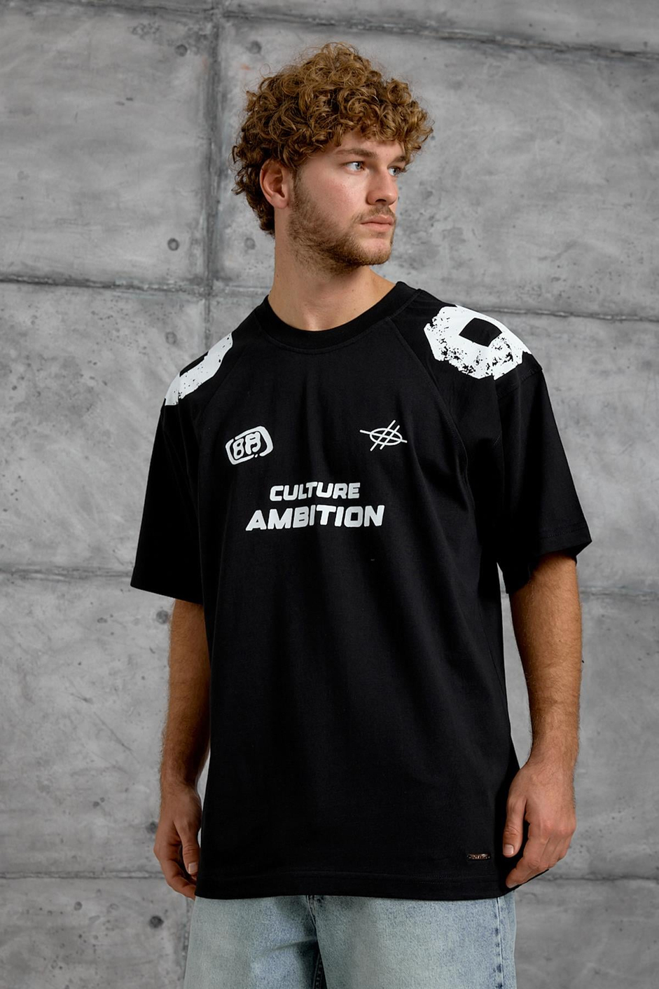 Siyah OMUZ RAKAM BASKI OVERSIZE TSHIRT