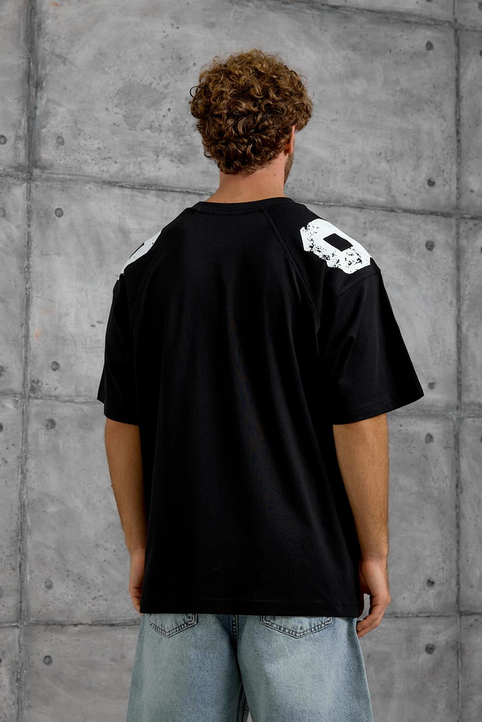 Siyah OMUZ RAKAM BASKI OVERSIZE TSHIRT