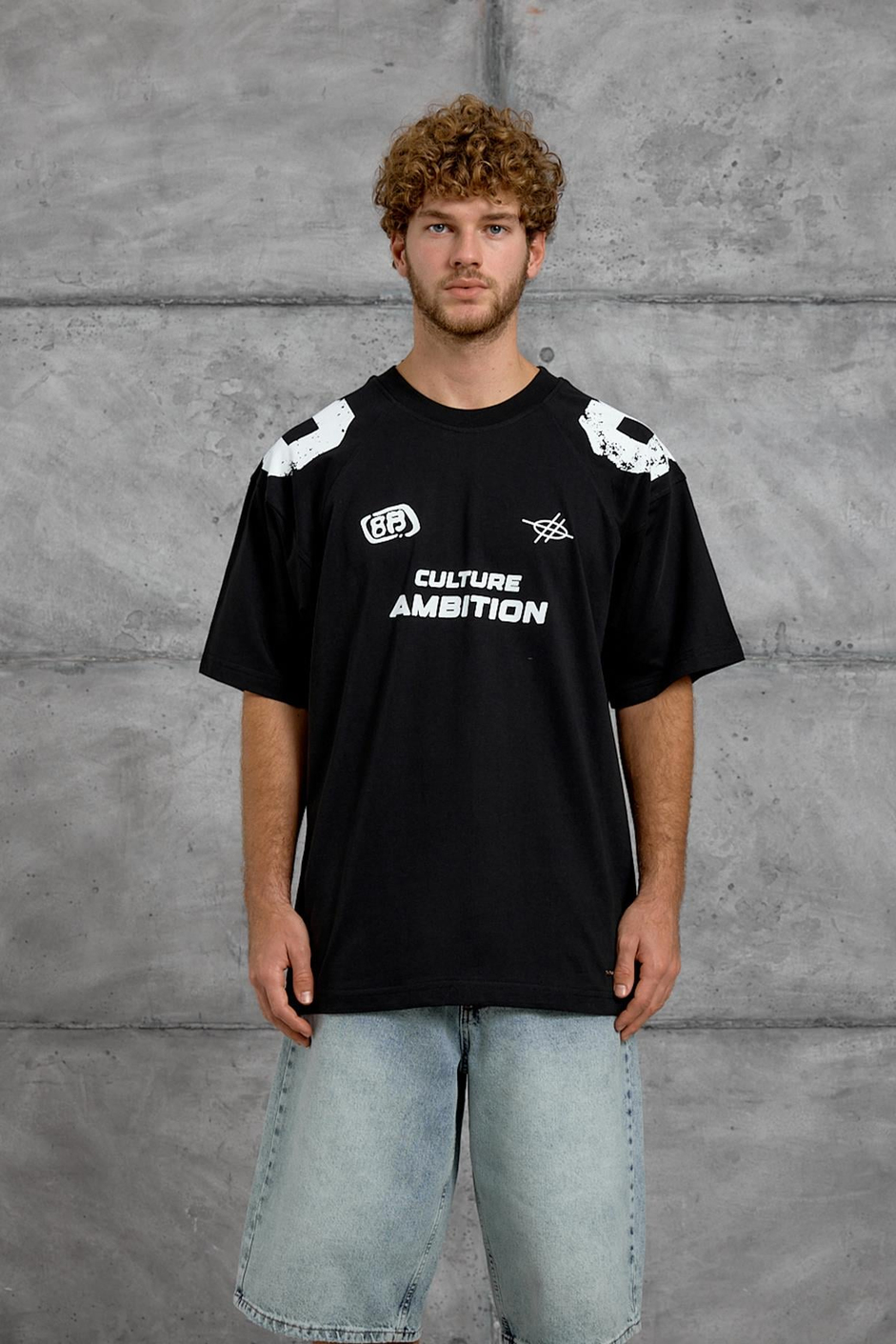 Siyah OMUZ RAKAM BASKI OVERSIZE TSHIRT