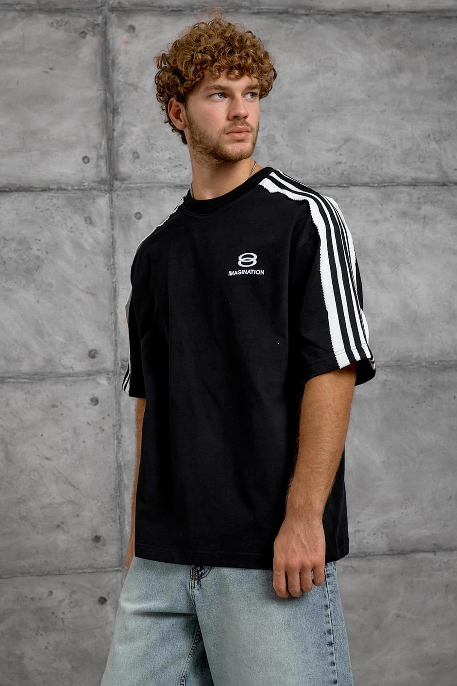 Siyah OMUZDA ŞERİT OVERSIZE TSHIRT