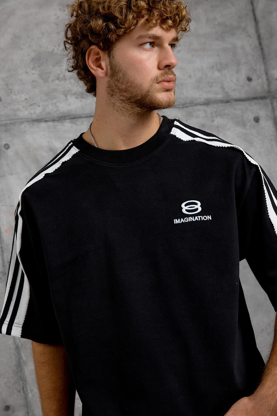 Siyah OMUZDA ŞERİT OVERSIZE TSHIRT