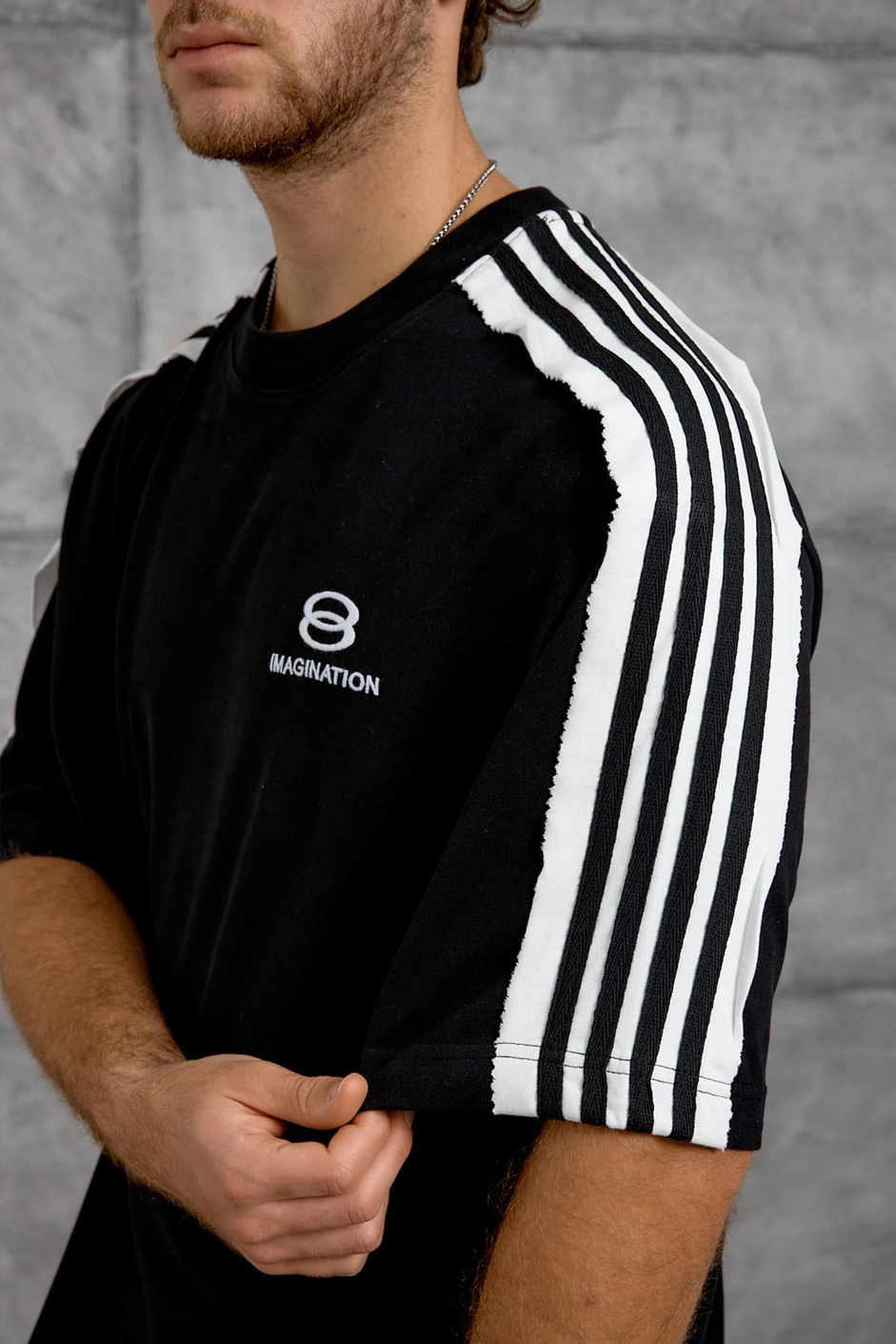 Siyah OMUZDA ŞERİT OVERSIZE TSHIRT