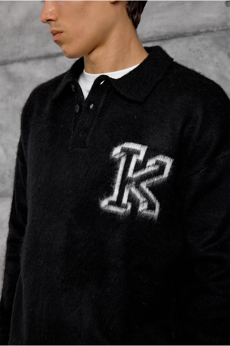 Siyah POLO YAKA K HARF TRİKO SWEAT