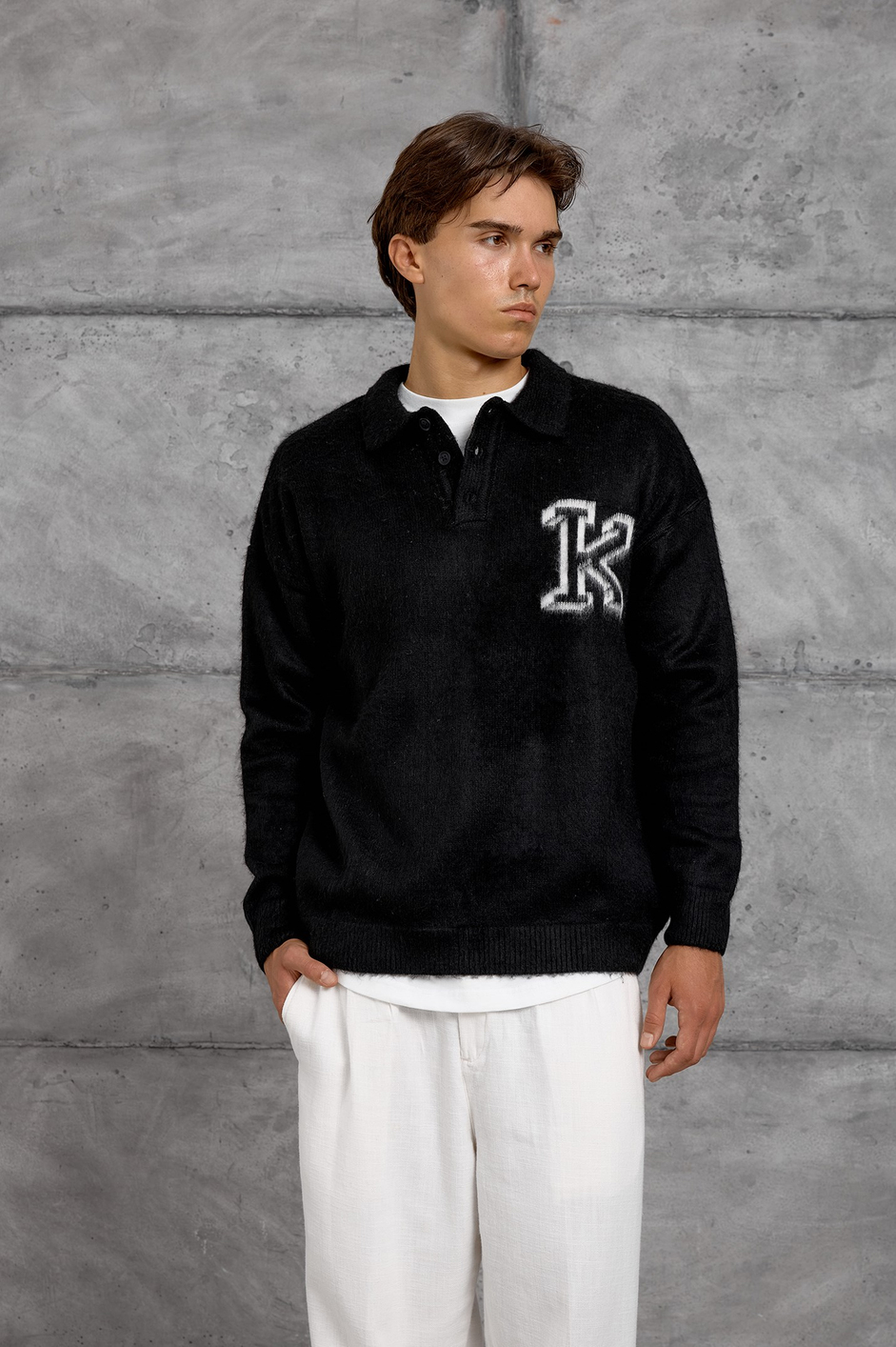 Siyah POLO YAKA K HARF TRİKO SWEAT