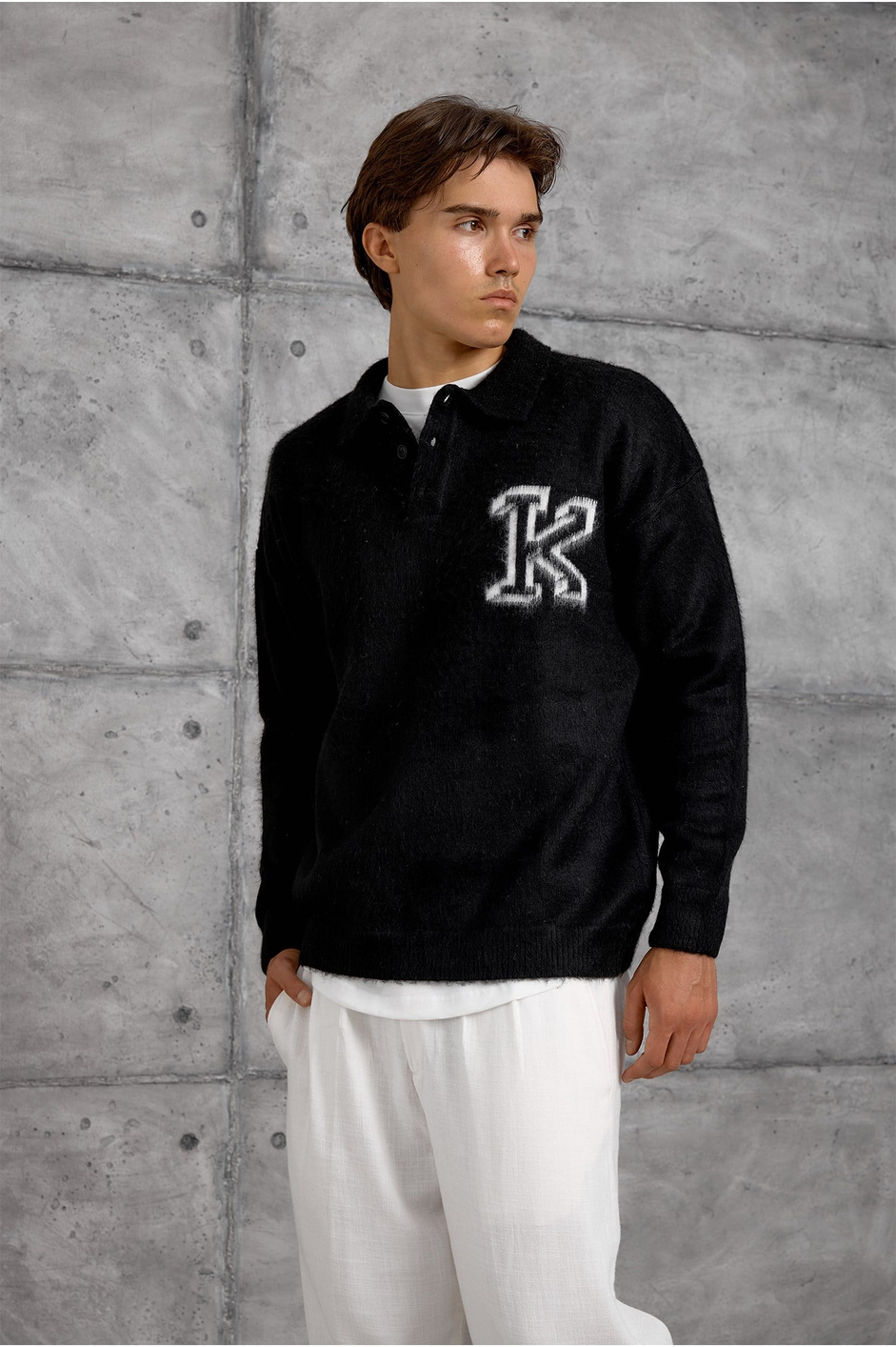 Siyah POLO YAKA K HARF TRİKO SWEAT
