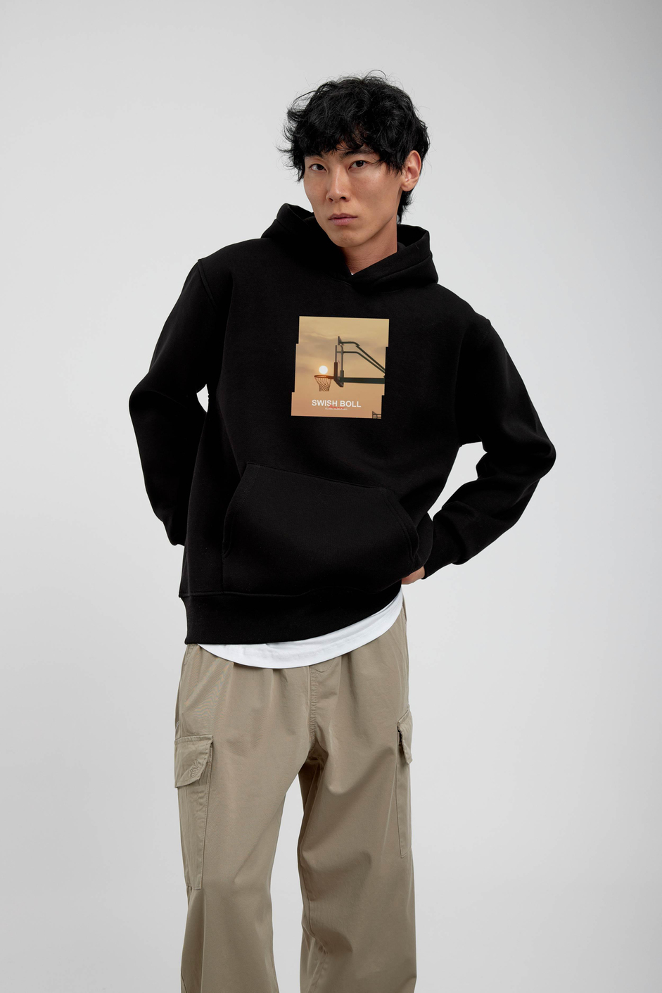 Siyah Pota Baskılı Kapüşonlu Sweatshirt