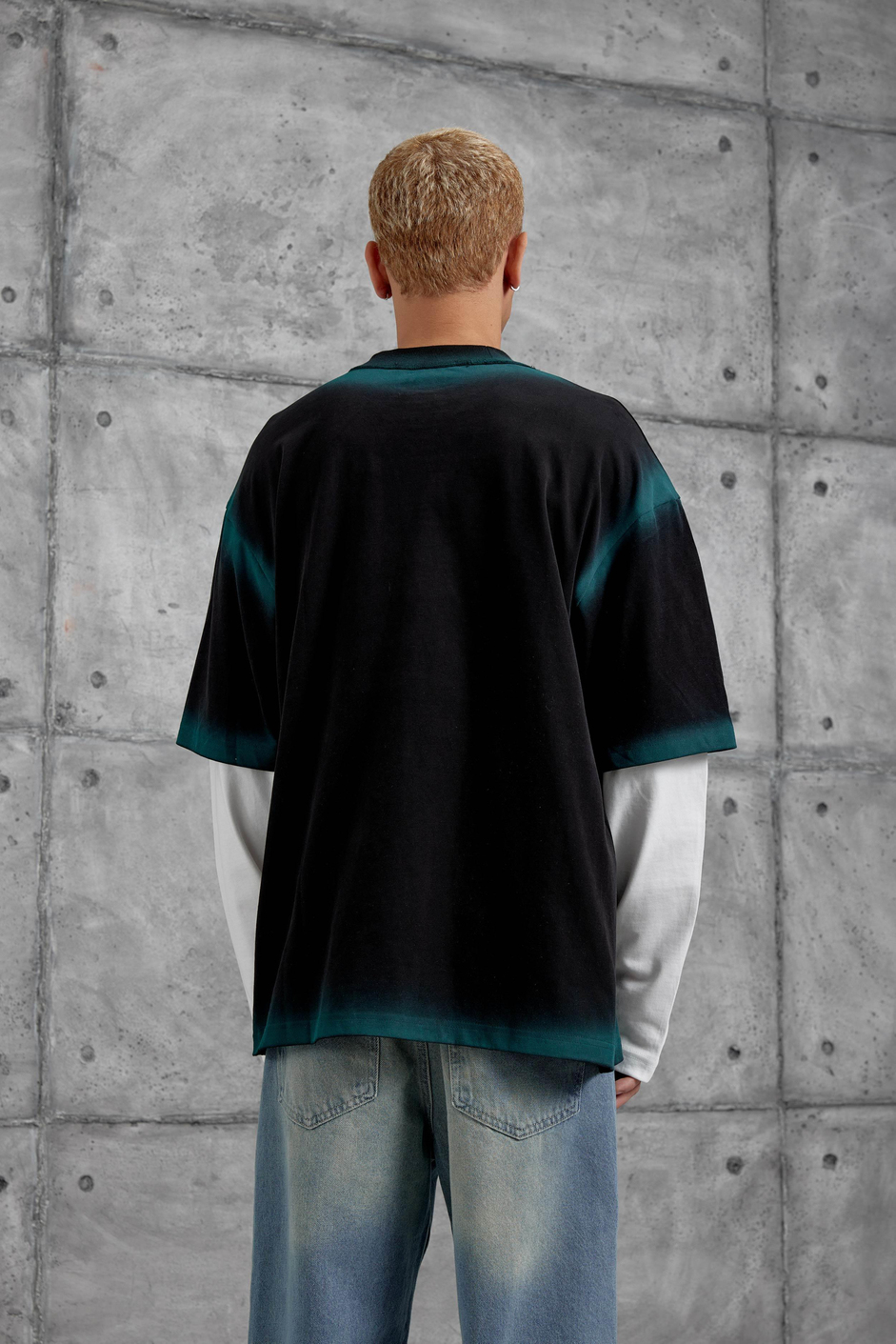 Siyah RESTART BASKILI KOLU PARCALI SWEATSHİRT