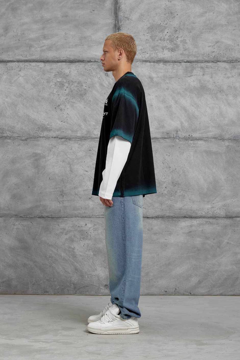 Siyah RESTART BASKILI KOLU PARCALI SWEATSHİRT