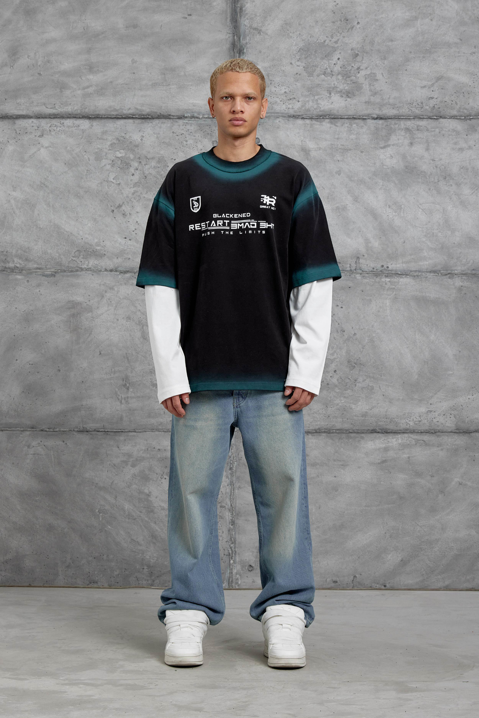 Siyah RESTART BASKILI KOLU PARCALI SWEATSHİRT