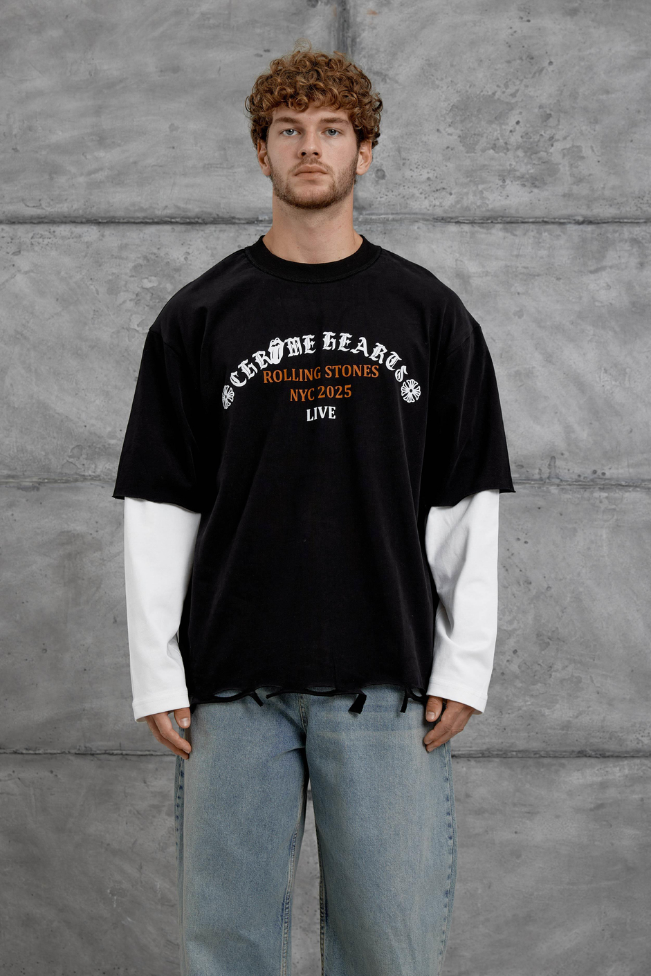 Siyah Rolling Stone Baskılı Parça Kollu Sweatshirt