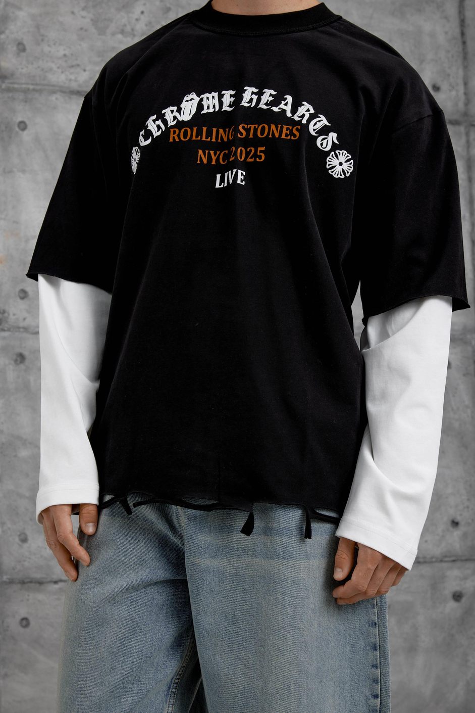 Siyah Rolling Stone Baskılı Parça Kollu Sweatshirt