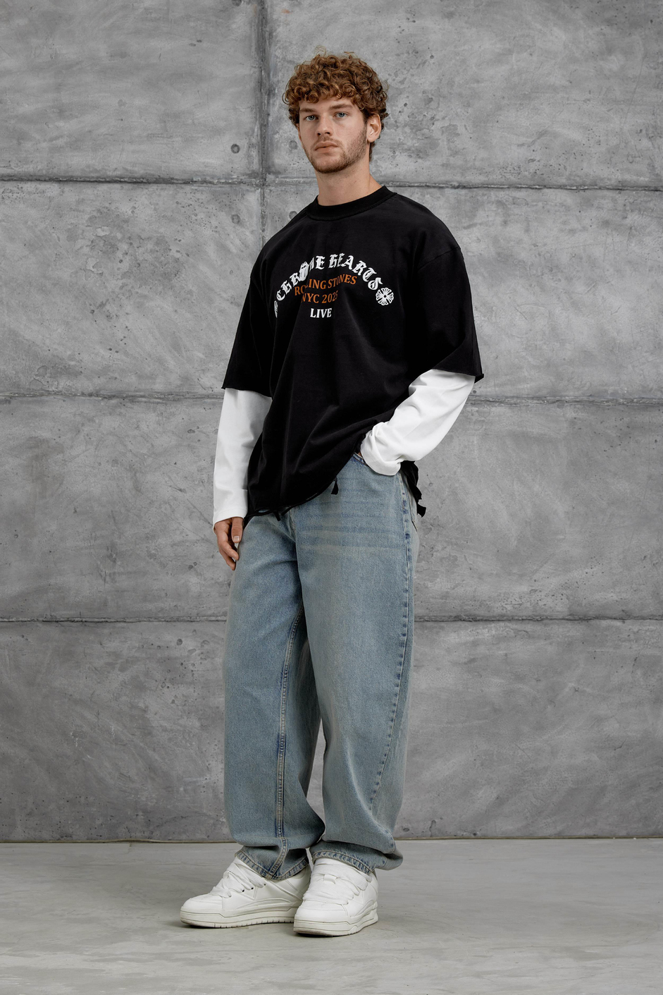 Siyah Rolling Stone Baskılı Parça Kollu Sweatshirt