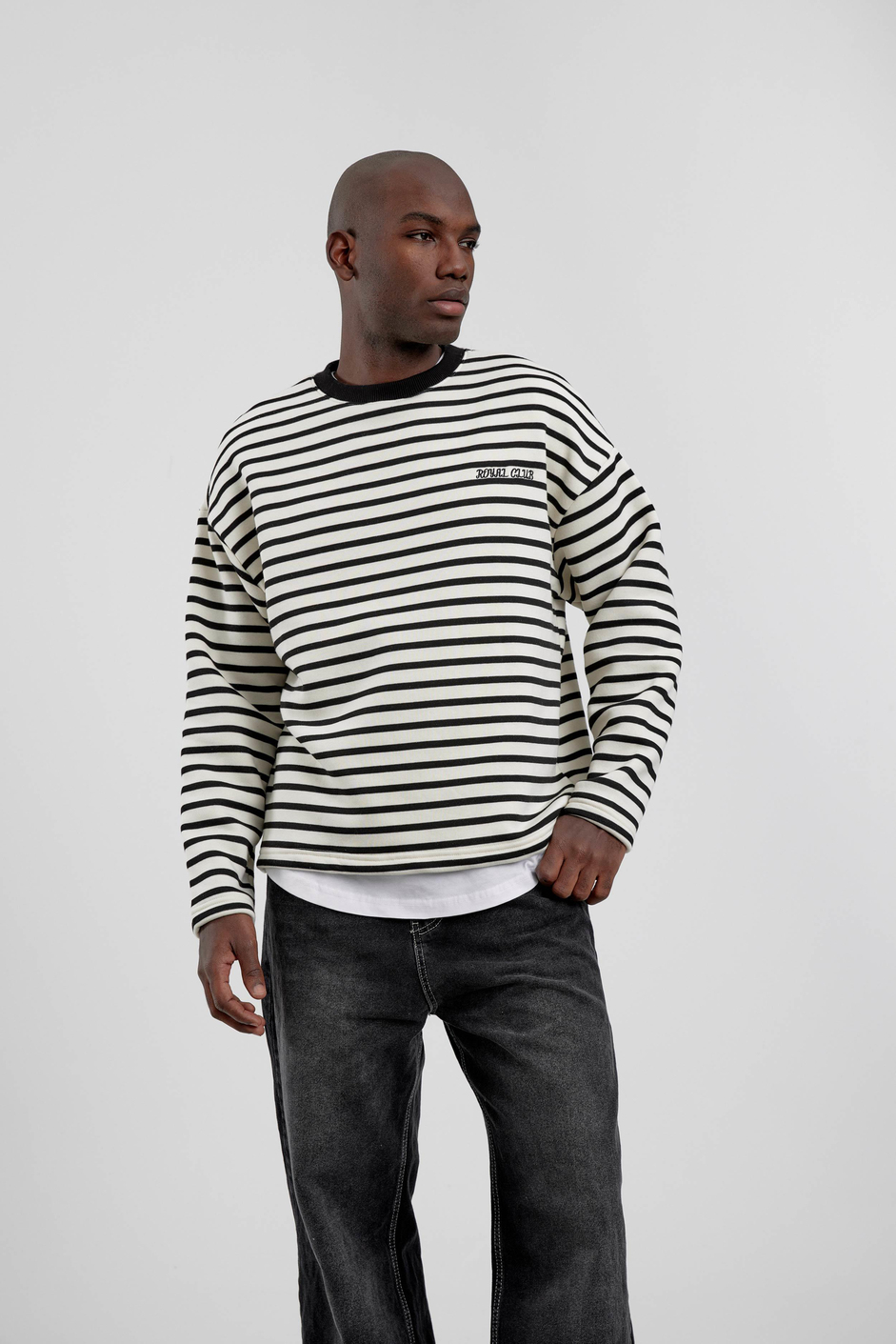 Siyah Royal Club Çizgili Sweatshirt
